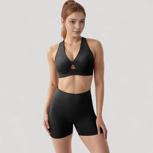 Anna-Kaci Active Women's Twist Front Sports Bra with Keyhole Cutout and Wide Shoulder Straps