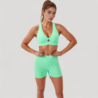 Anna-Kaci Active Women's Twist Front Sports Bra with Keyhole Cutout and Wide Shoulder Straps
