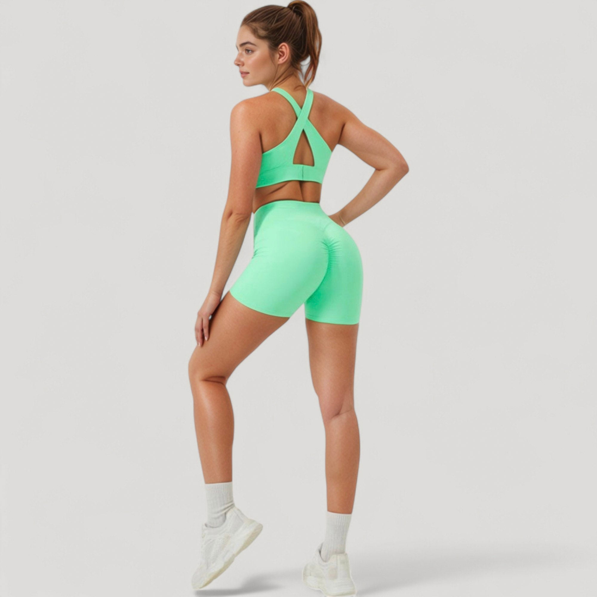 Anna-Kaci Active Women's Twist Front Sports Bra with Keyhole Cutout and Wide Shoulder Straps