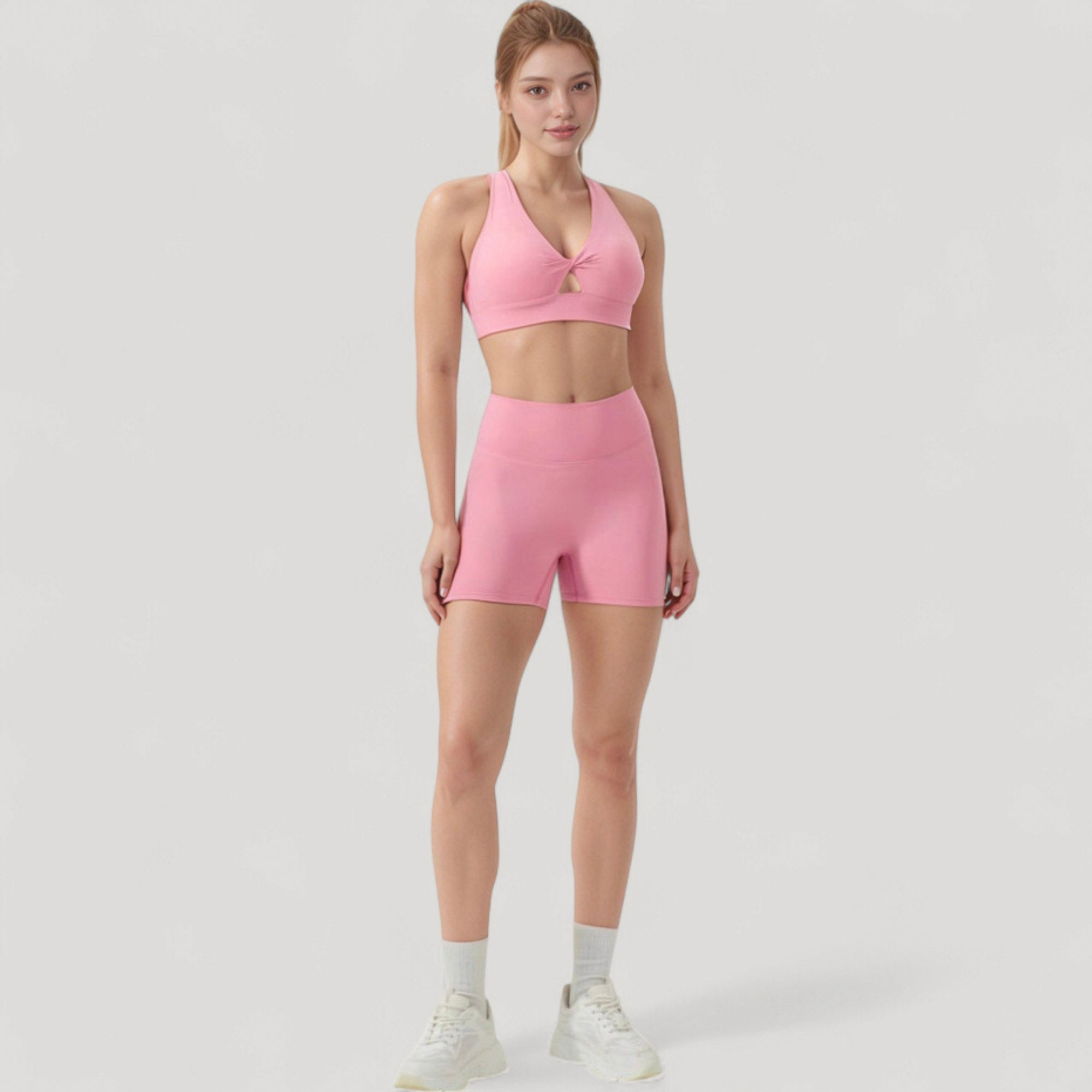 Anna-Kaci Active Women's Twist Front Sports Bra with Keyhole Cutout and Wide Shoulder Straps