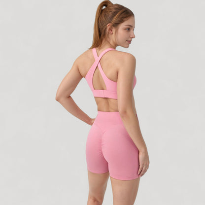 Anna-Kaci Active Women's Twist Front Sports Bra with Keyhole Cutout and Wide Shoulder Straps