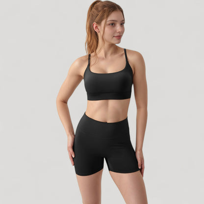 Anna-Kaci Active Women's Scoop Neck Sports Bra with Adjustable Spaghetti Straps Removable Padding Stretch Fabric for Low Impact Activity