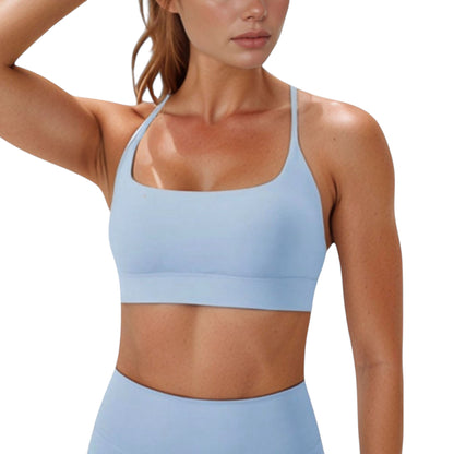 Anna-Kaci Active Women's Scoop Neck Sports Bra with Adjustable Spaghetti Straps Removable Padding Stretch Fabric for Low Impact Activity