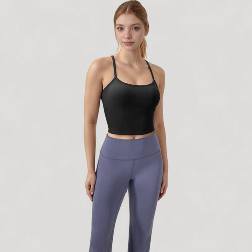 Anna-Kaci Active Women's Ribbed Cropped Tank with Strappy Back and Stretch Fit for Lightweight Layering