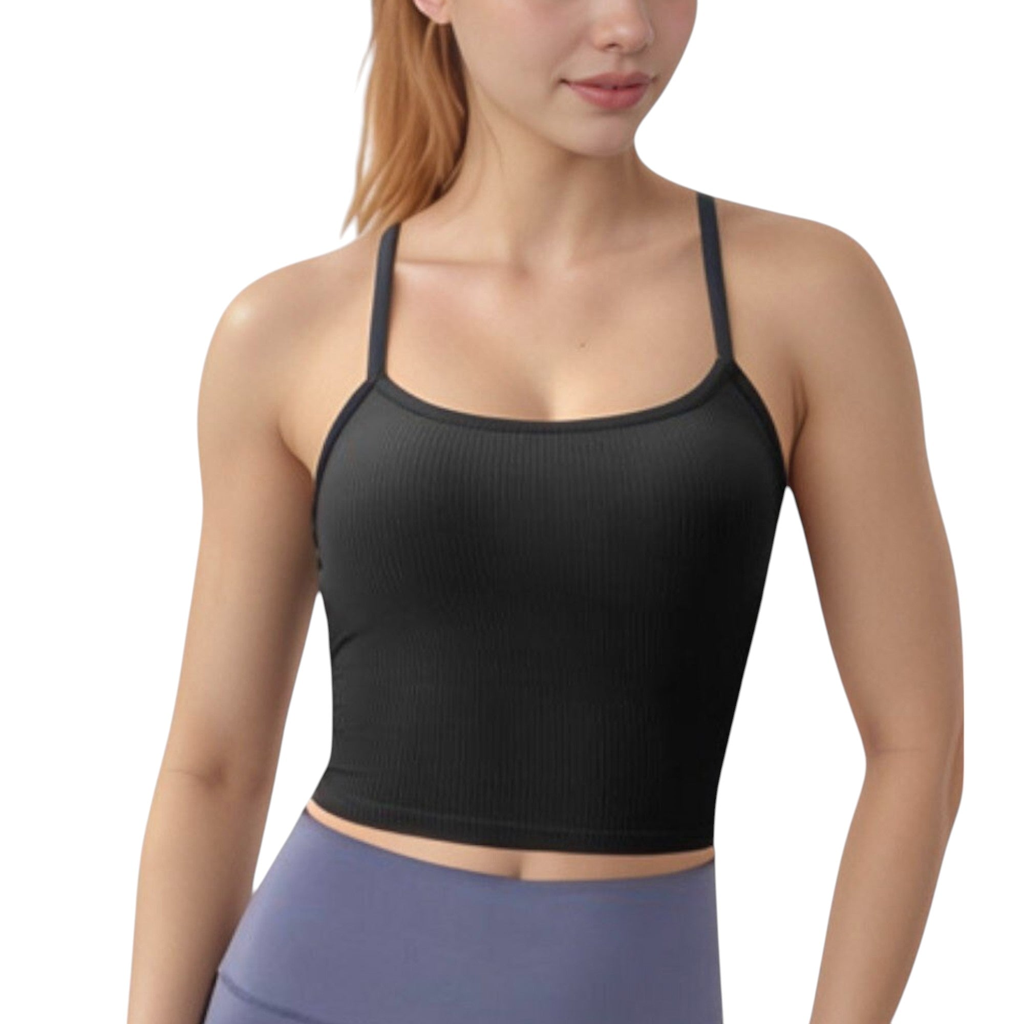 Anna-Kaci Active Women's Ribbed Cropped Tank with Strappy Back and Stretch Fit for Lightweight Layering