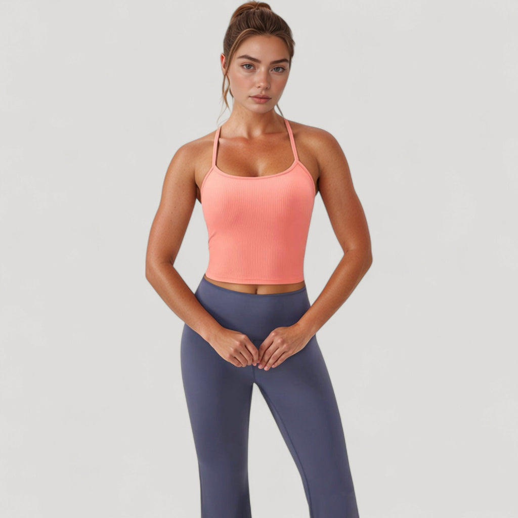 Anna-Kaci Active Women's Ribbed Cropped Tank with Strappy Back and Stretch Fit for Lightweight Layering