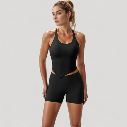 Anna-Kaci Active Women's Scoop Neck Racerback Tank Top with Handkerchief Hem and Built-In Shelf Bra for Low Impact Activity