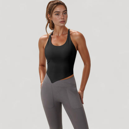 Anna-Kaci Active Women's Scoop Neck Racerback Tank Top with Handkerchief Hem and Built-In Shelf Bra for Low Impact Activity
