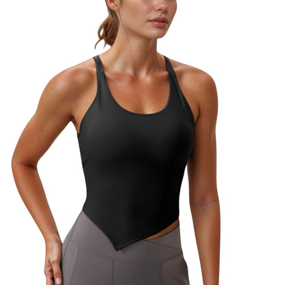 Anna-Kaci Active Women's Scoop Neck Racerback Tank Top with Handkerchief Hem and Built-In Shelf Bra for Low Impact Activity