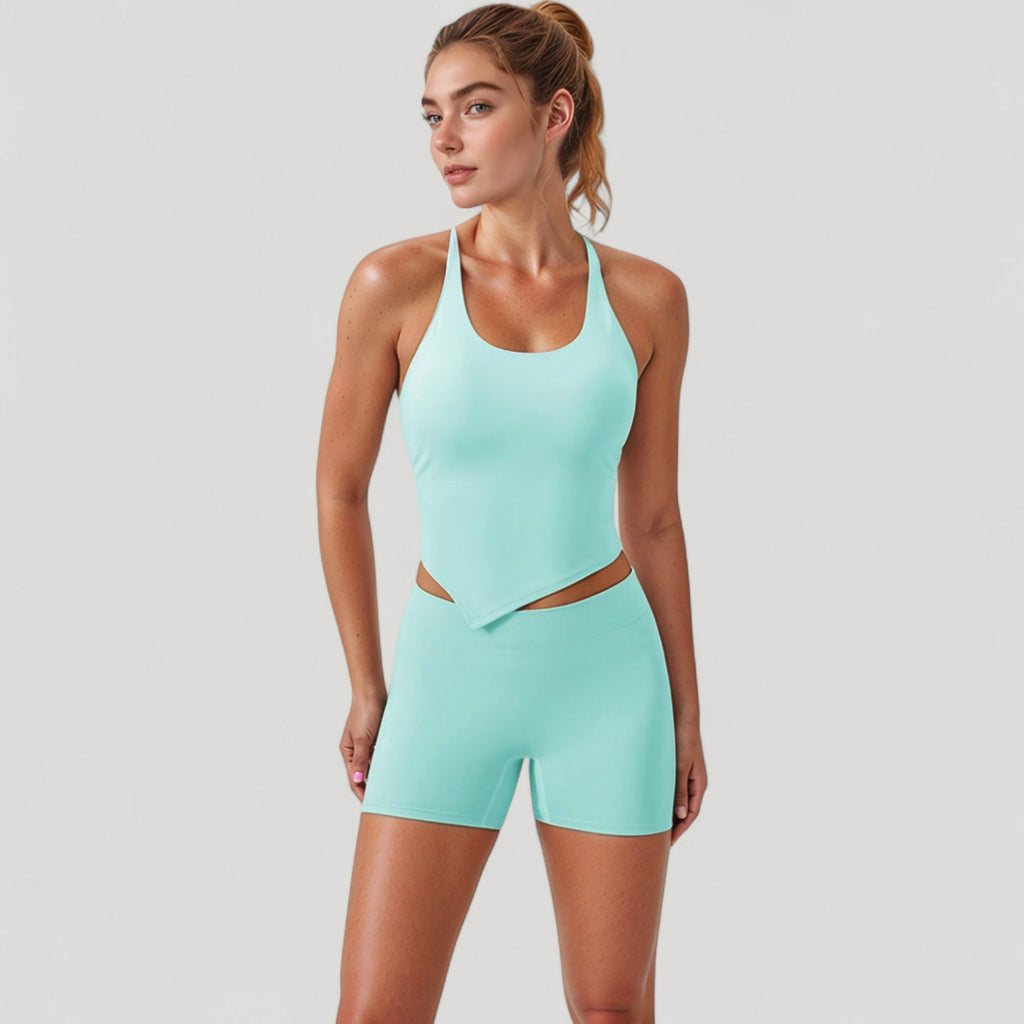 Anna-Kaci Active Women's Scoop Neck Racerback Tank Top with Handkerchief Hem and Built-In Shelf Bra for Low Impact Activity