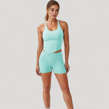 Anna-Kaci Active Women's Scoop Neck Racerback Tank Top with Handkerchief Hem and Built-In Shelf Bra for Low Impact Activity