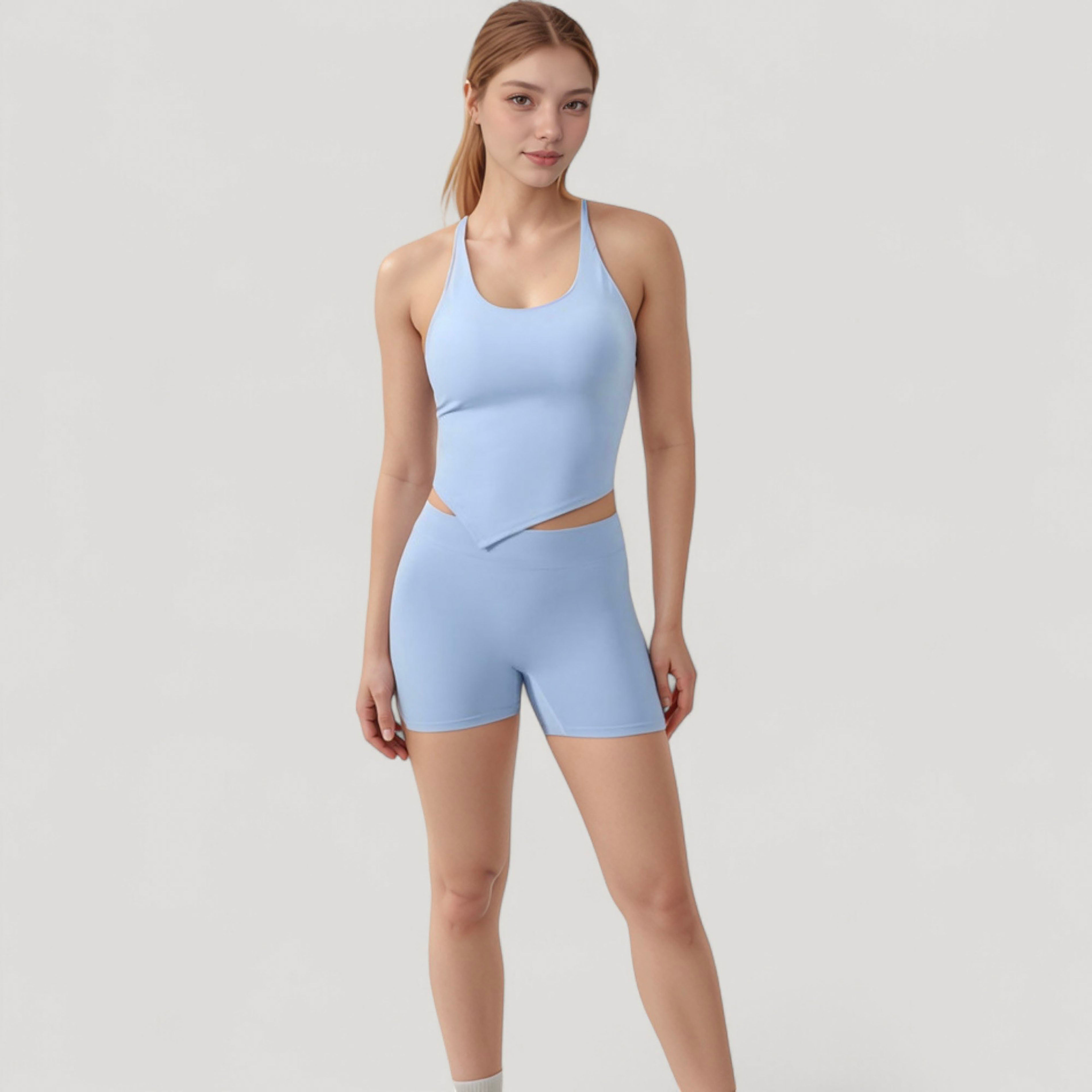 Anna-Kaci Active Women's Scoop Neck Racerback Tank Top with Handkerchief Hem and Built-In Shelf Bra for Low Impact Activity