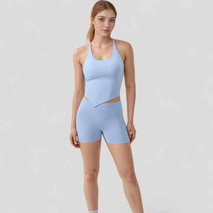 Anna-Kaci Active Women's Scoop Neck Racerback Tank Top with Handkerchief Hem and Built-In Shelf Bra for Low Impact Activity