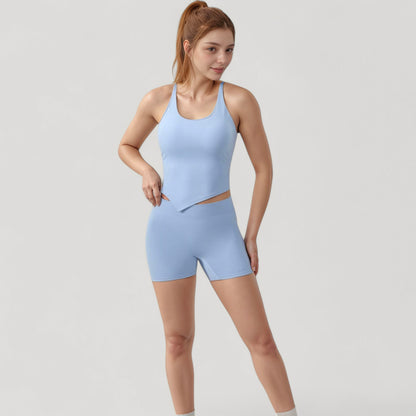 Anna-Kaci Active Women's Scoop Neck Racerback Tank Top with Handkerchief Hem and Built-In Shelf Bra for Low Impact Activity