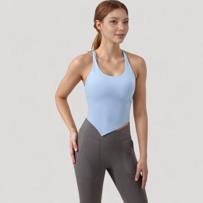 Anna-Kaci Active Women's Scoop Neck Racerback Tank Top with Handkerchief Hem and Built-In Shelf Bra for Low Impact Activity