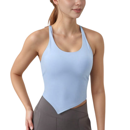 Anna-Kaci Active Women's Scoop Neck Racerback Tank Top with Handkerchief Hem and Built-In Shelf Bra for Low Impact Activity