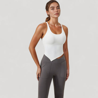 Anna-Kaci Active Women's Scoop Neck Racerback Tank Top with Handkerchief Hem and Built-In Shelf Bra for Low Impact Activity