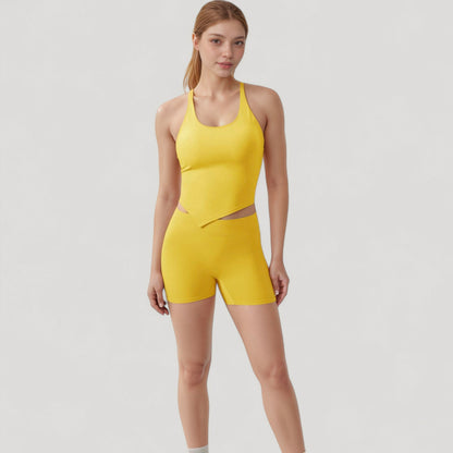 Anna-Kaci Active Women's Scoop Neck Racerback Tank Top with Handkerchief Hem and Built-In Shelf Bra for Low Impact Activity