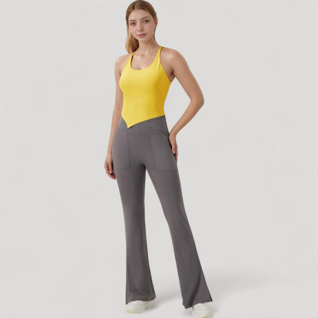 Anna-Kaci Active Women's Scoop Neck Racerback Tank Top with Handkerchief Hem and Built-In Shelf Bra for Low Impact Activity