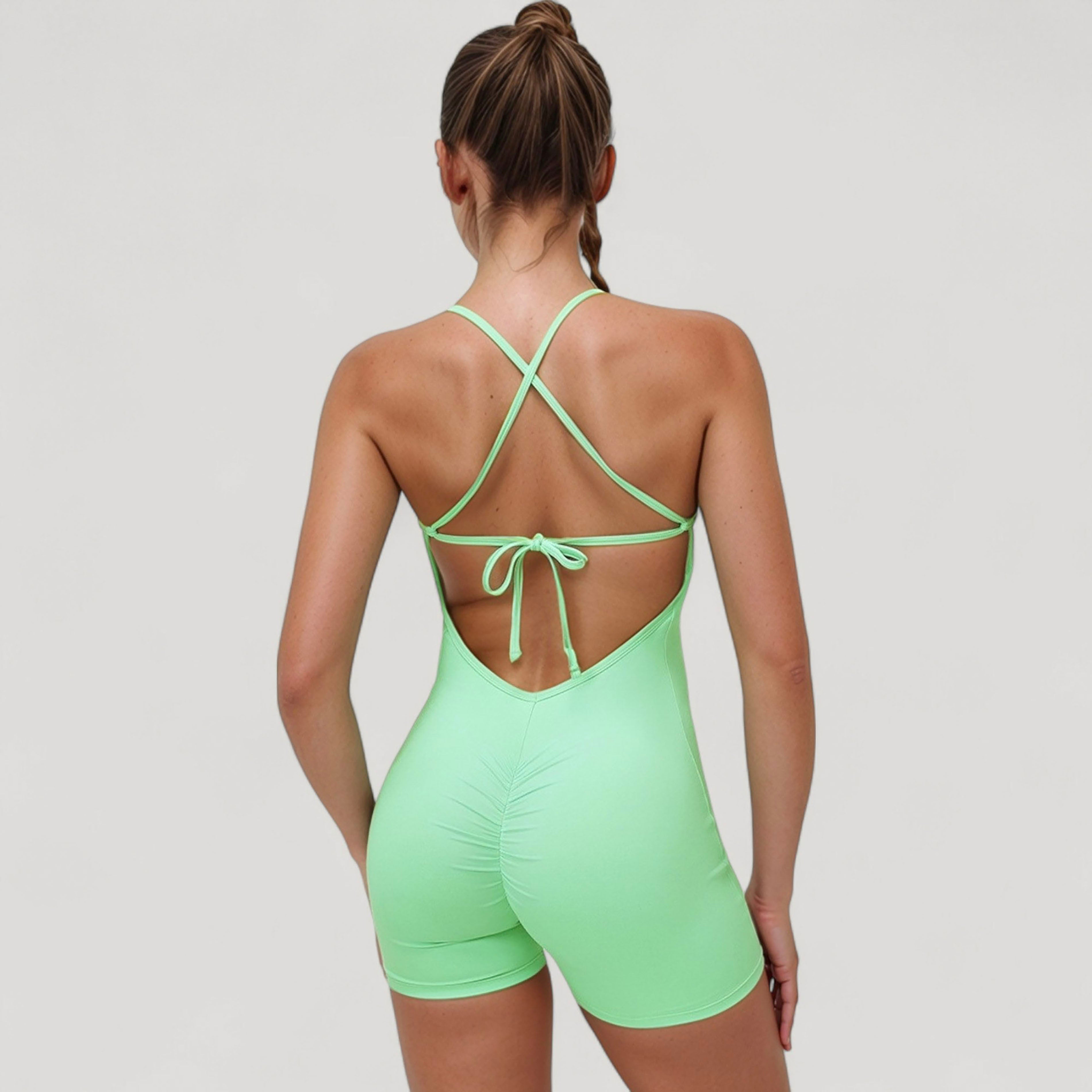Anna-Kaci Active Women's Spaghetti Strap Active Romper with Scoop Neckline and Fitted Stretch Fabric