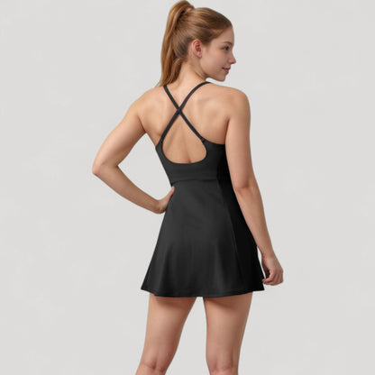 Anna-Kaci Active Women's Activewear Tennis Dress with Spaghetti Straps and A-Line Skirt Design