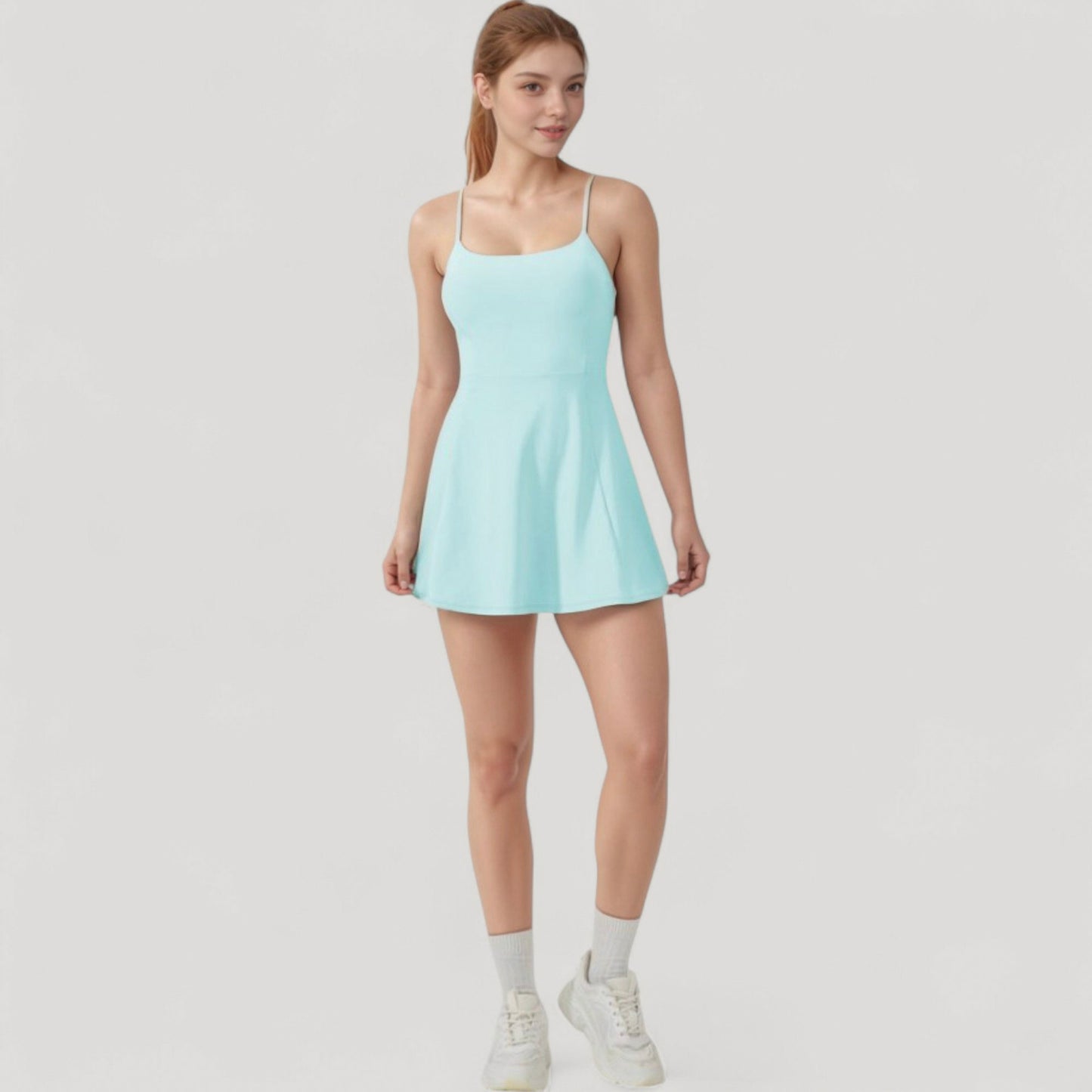 Anna-Kaci Active Women's Activewear Tennis Dress with Spaghetti Straps and A-Line Skirt Design