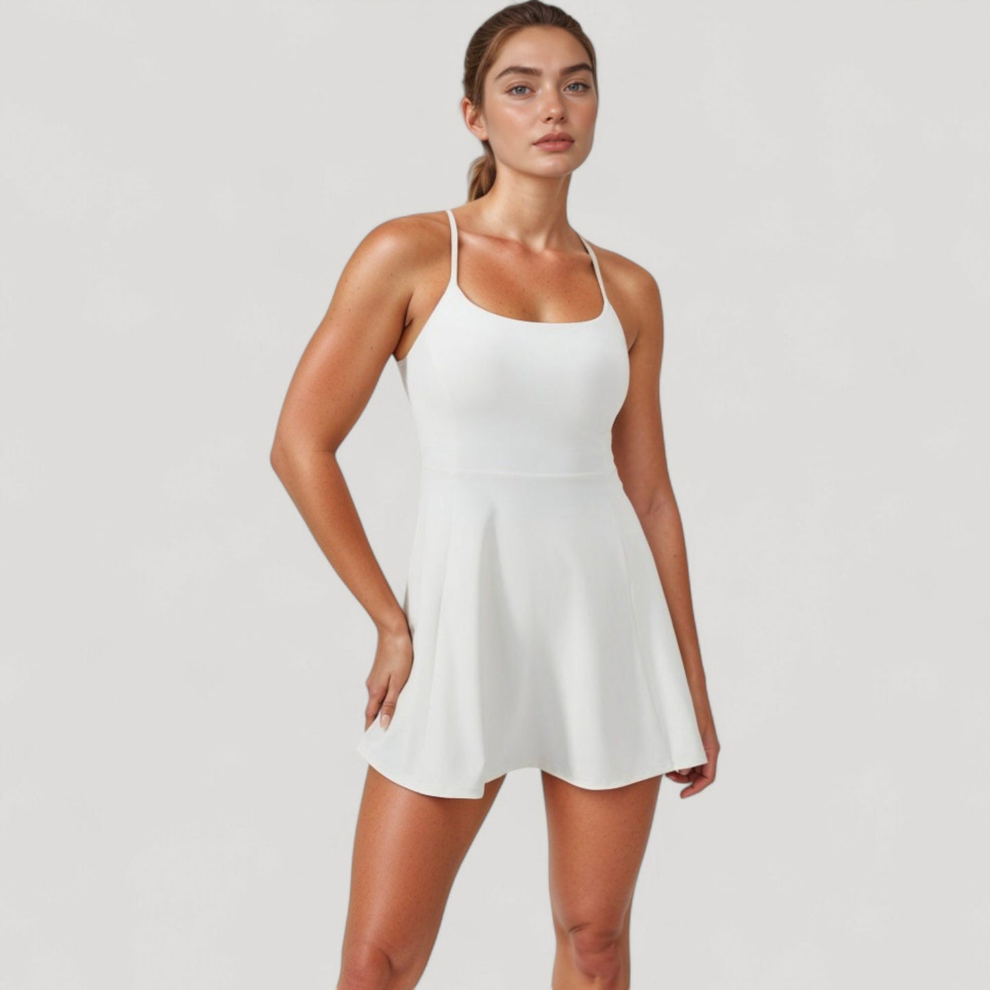 Anna-Kaci Active Women's Activewear Tennis Dress with Spaghetti Straps and A-Line Skirt Design