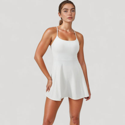 Anna-Kaci Active Women's Activewear Tennis Dress with Spaghetti Straps and A-Line Skirt Design