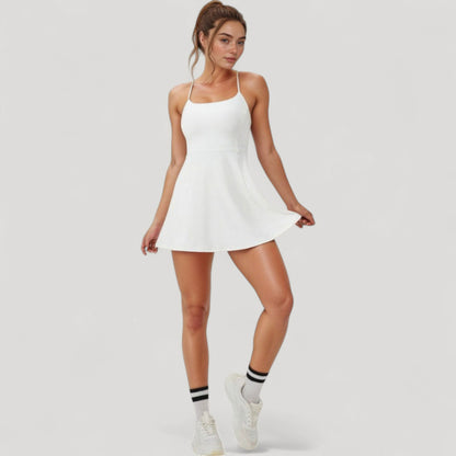 Anna-Kaci Active Women's Activewear Tennis Dress with Spaghetti Straps and A-Line Skirt Design