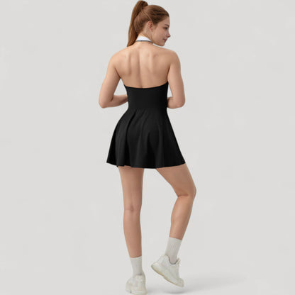 Anna-Kaci Active Women's Sleeveless Tennis Dress with Contrast Polo Collar and Flared Skirt Design