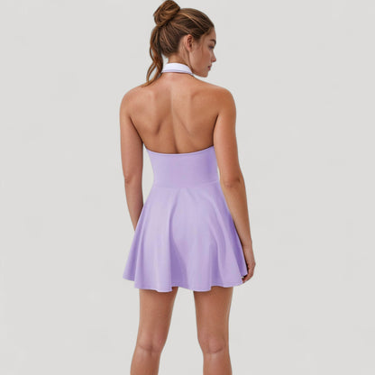 Anna-Kaci Active Women's Sleeveless Tennis Dress with Contrast Polo Collar and Flared Skirt Design