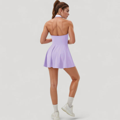 Anna-Kaci Active Women's Sleeveless Tennis Dress with Contrast Polo Collar and Flared Skirt Design