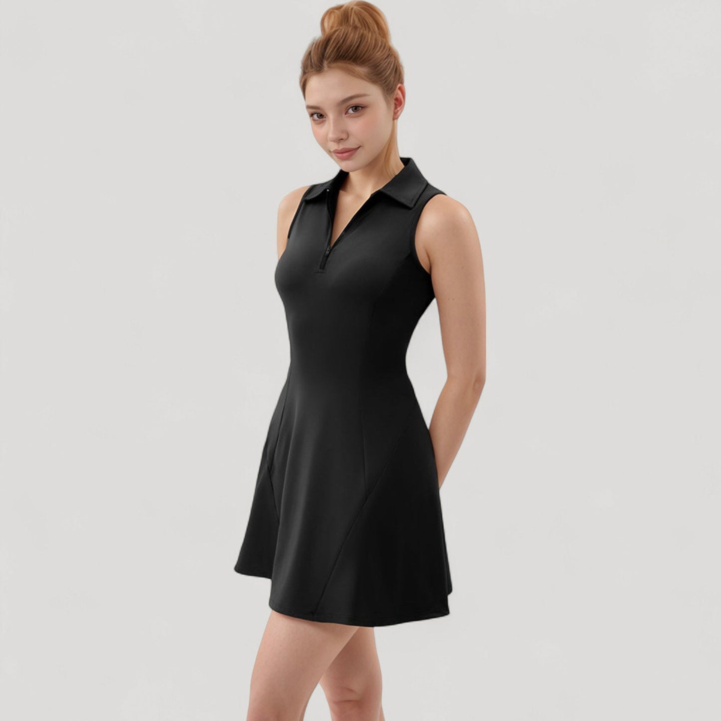 Anna-Kaci Women's Sleeveless Zip-Up Tennis Dress with Collared Neckline and Flared Hem