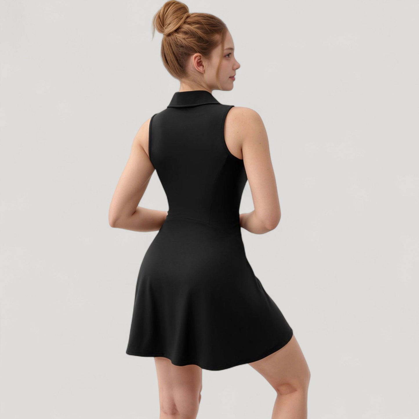 Anna-Kaci Women's Sleeveless Zip-Up Tennis Dress with Collared Neckline and Flared Hem