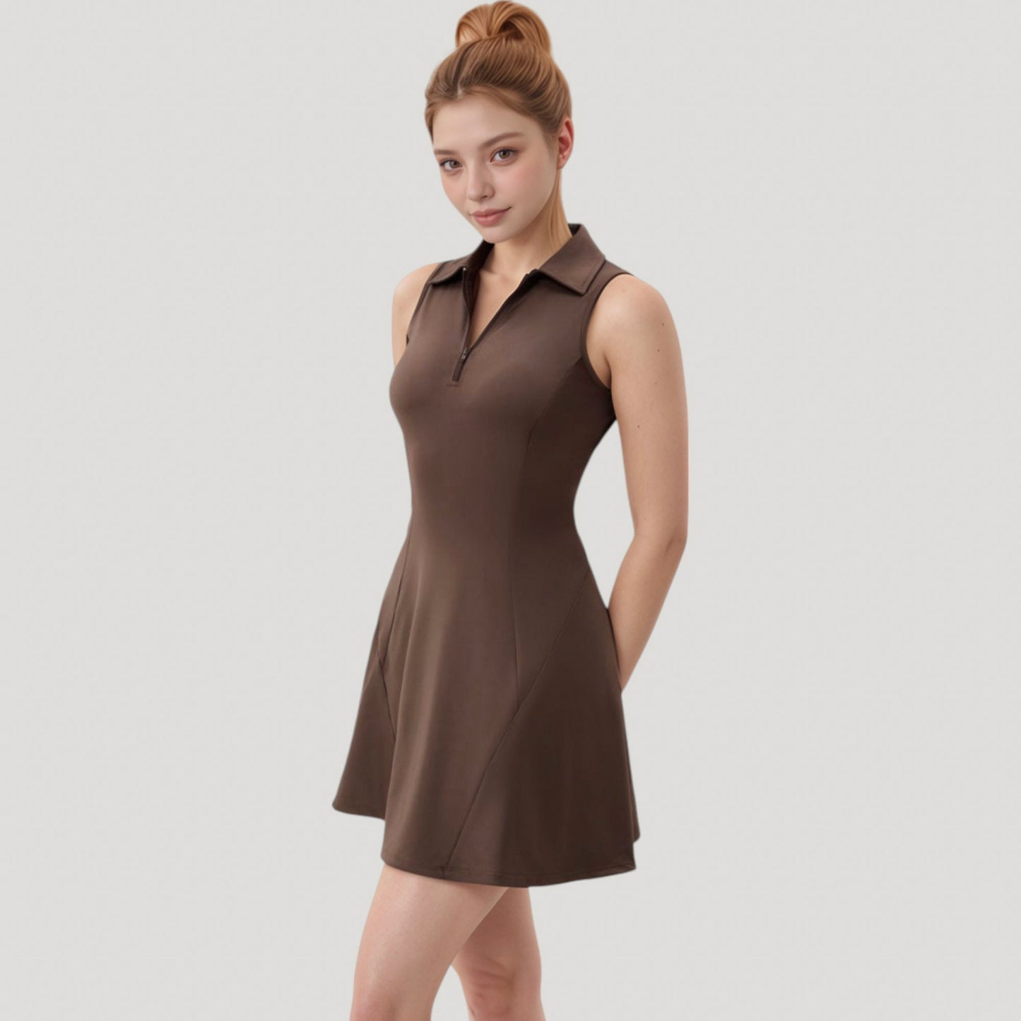 Anna-Kaci Women's Sleeveless Zip-Up Tennis Dress with Collared Neckline and Flared Hem