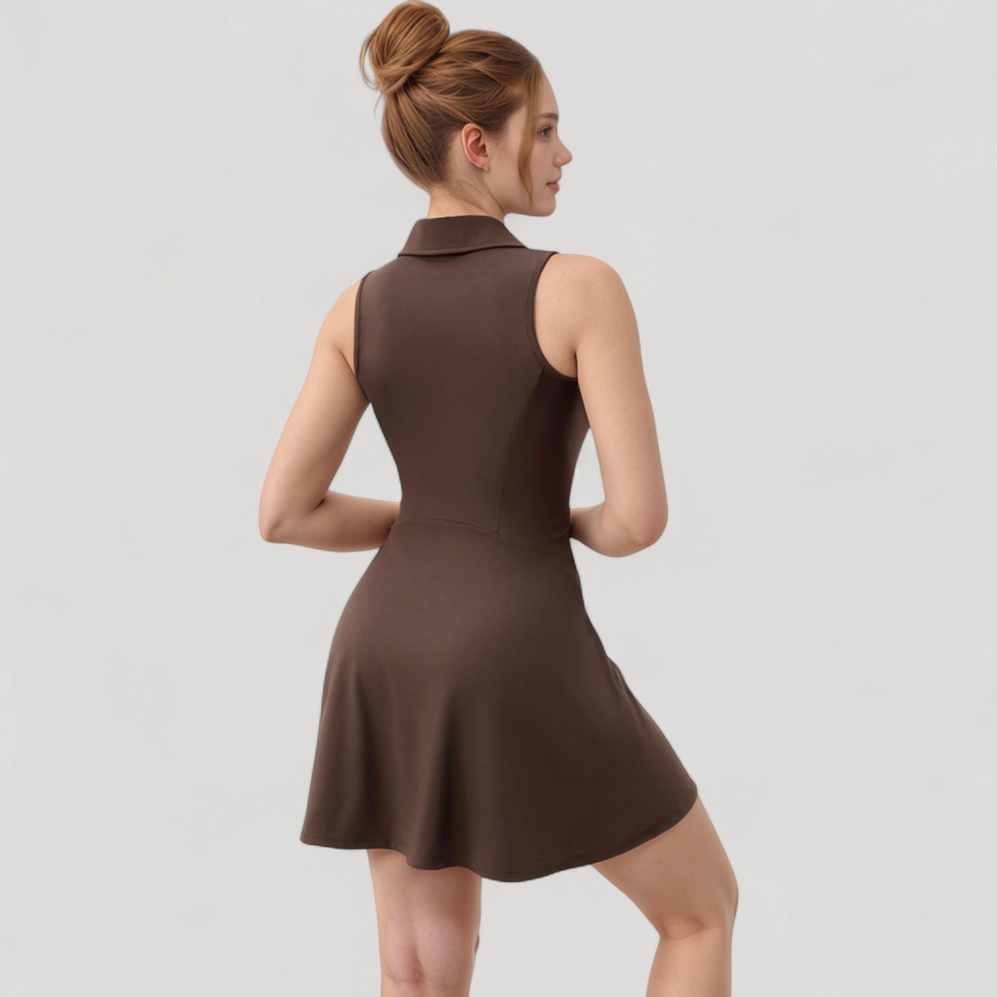 Anna-Kaci Women's Sleeveless Zip-Up Tennis Dress with Collared Neckline and Flared Hem