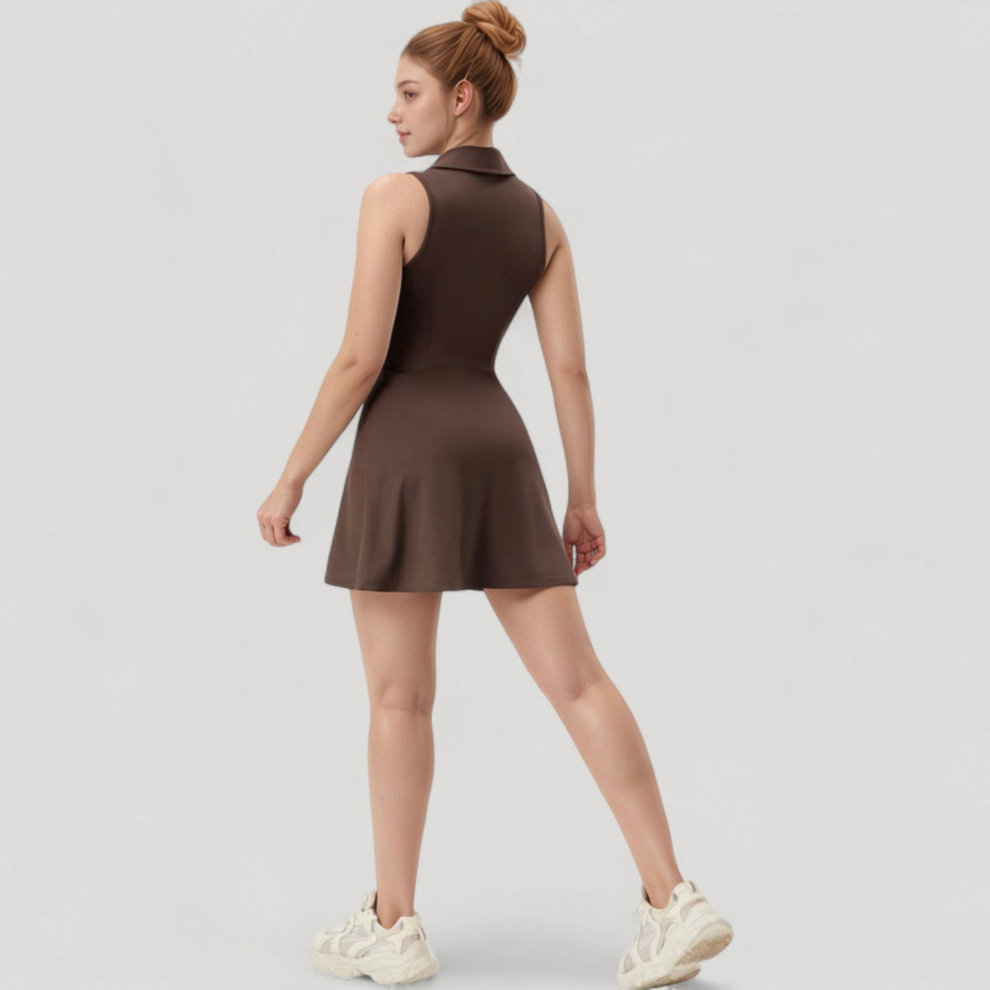 Anna-Kaci Women's Sleeveless Zip-Up Tennis Dress with Collared Neckline and Flared Hem
