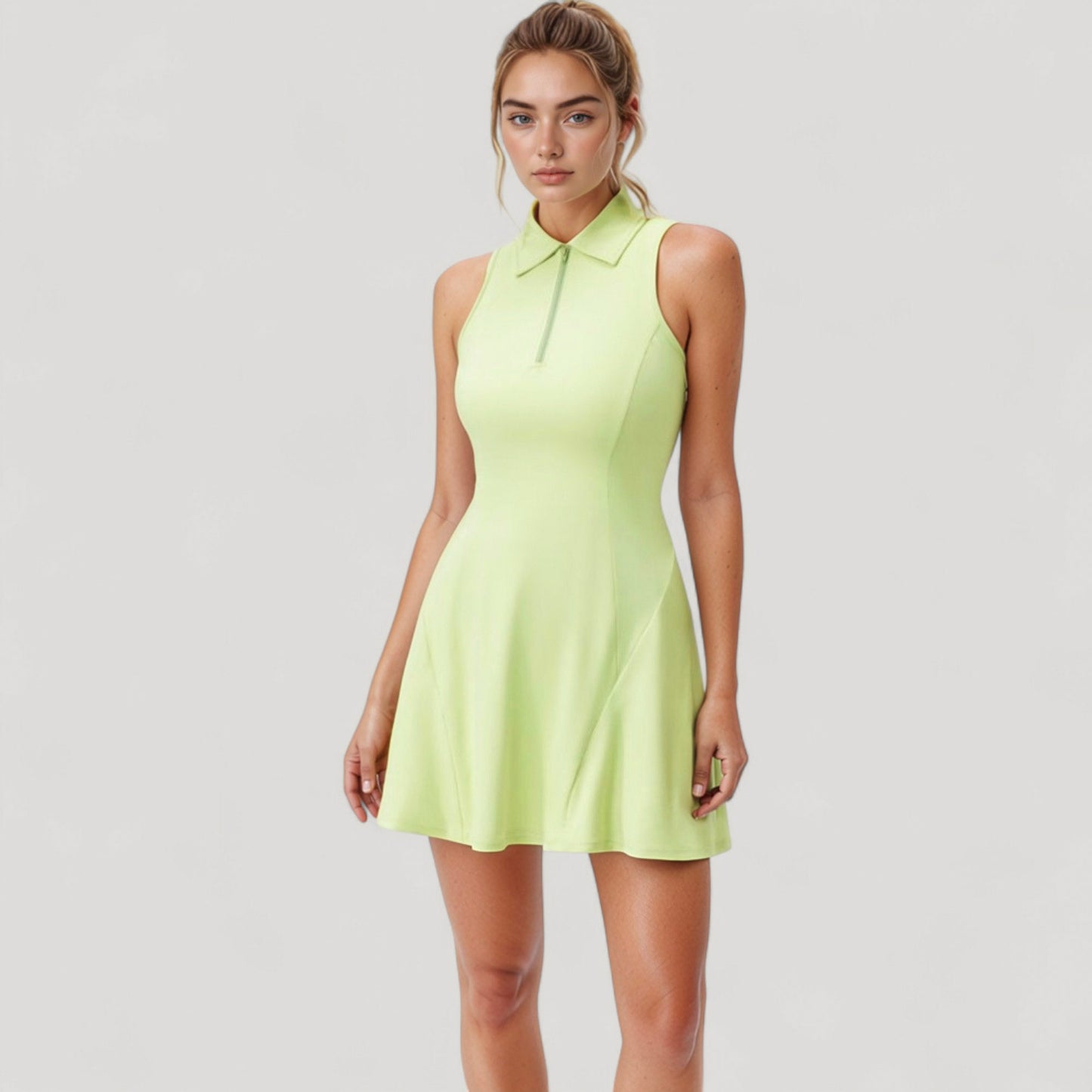 Anna-Kaci Women's Sleeveless Zip-Up Tennis Dress with Collared Neckline and Flared Hem