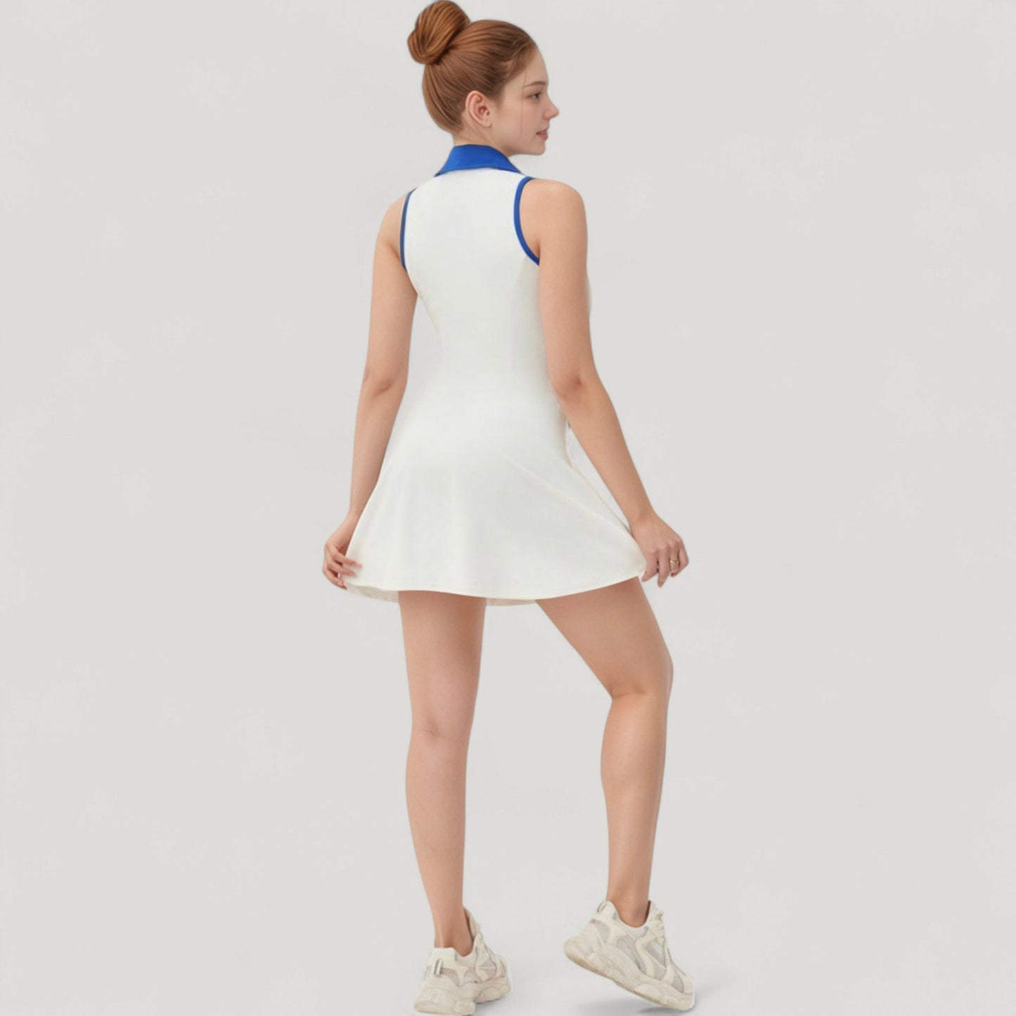 Anna-Kaci Women's Sleeveless Zip-Up Tennis Dress with Collared Neckline and Flared Hem