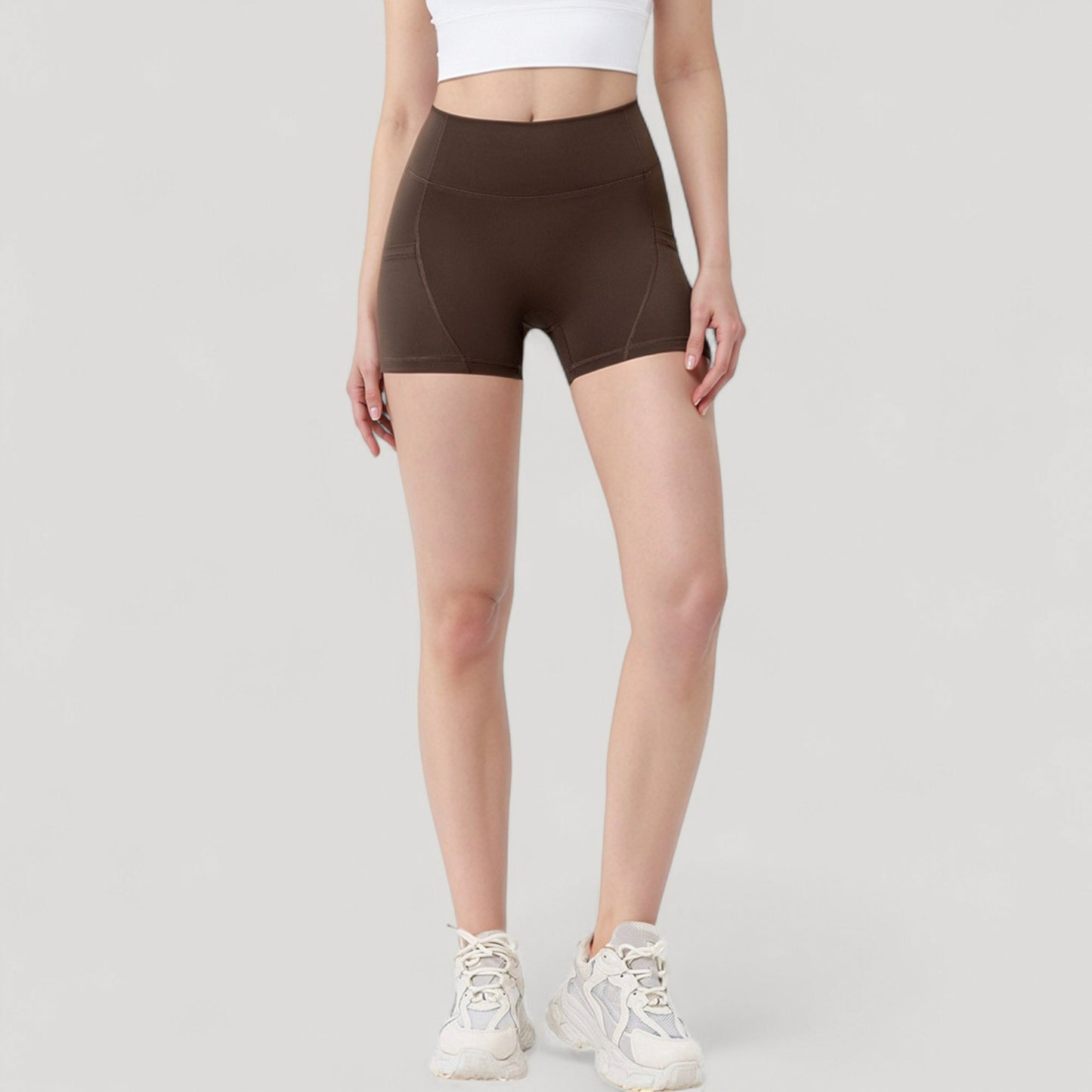 Anna-Kaci Active Women's High Waist Workout Shorts with Side Pockets and Seam-Contoured Fit for Flexible Movement