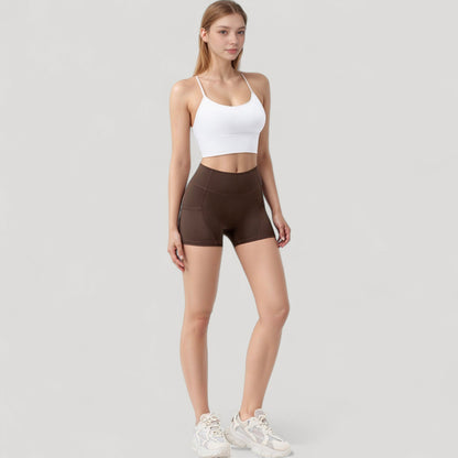 Anna-Kaci Active Women's High Waist Workout Shorts with Side Pockets and Seam-Contoured Fit for Flexible Movement