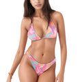 Women's Triangle Bikini Set with Dainty Floral Print and High Cut Thong Bottom