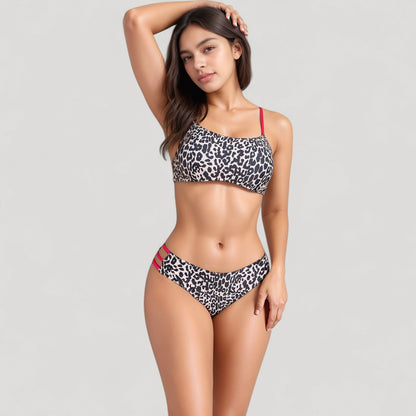 Anna-Kaci Women's Leopard Print Bikini Set with Scoop Neck Top and Cutout Side Bottoms