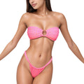 Anna-Kaci Women's Bandeau Bikini Set with Keyhole Front and High Leg Bottoms in Checkered Texture Fabric