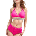 Conjunto de bikini de cintura alta Anna-Kaci para mujer con cintura de ganchillo y top de cuello halter en V