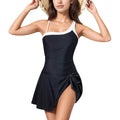 Anna-Kaci Women's One Shoulder Swim Dress with Contrast Trim and Side Tie Detail