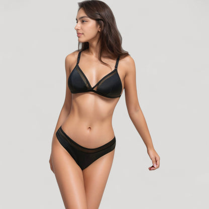 Anna-Kaci Women's Mesh Panel Bikini Set with Adjustable Triangle Top and Mid-Rise Bottoms