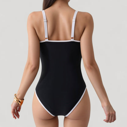 Anna-Kaci Women's One-Piece Swimsuit with Scoop Neck Contrast Trim and Ruched Waist Detail