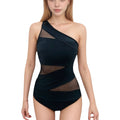 Anna-Kaci Swim Women's One Shoulder One Piece Swimsuit with Sheer Mesh Cutout Panels and Asymmetrical Design