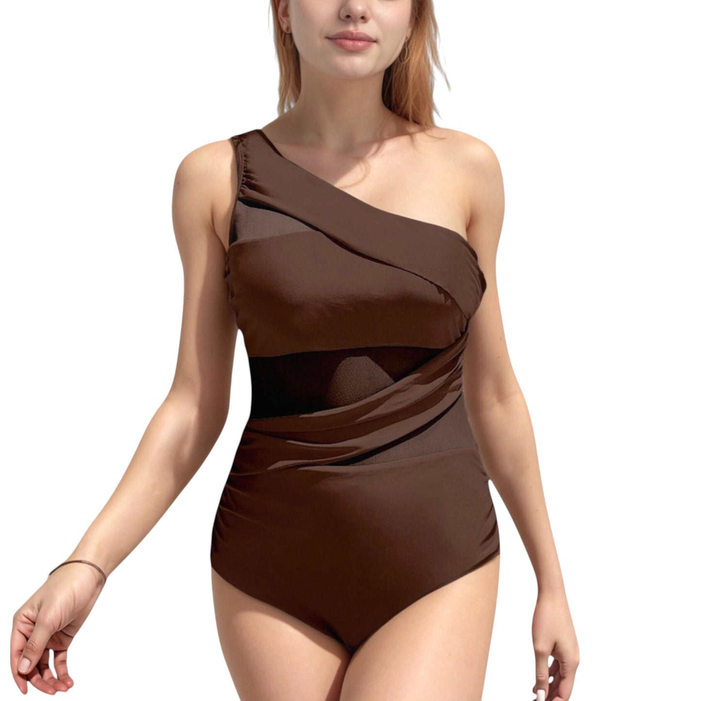 Anna-Kaci Swim Women's One Shoulder One Piece Swimsuit with Sheer Mesh Cutout Panels and Asymmetrical Design